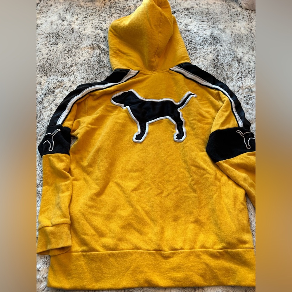 PINK Victoria's Secret Yellow Hoodie with Black Dog Design